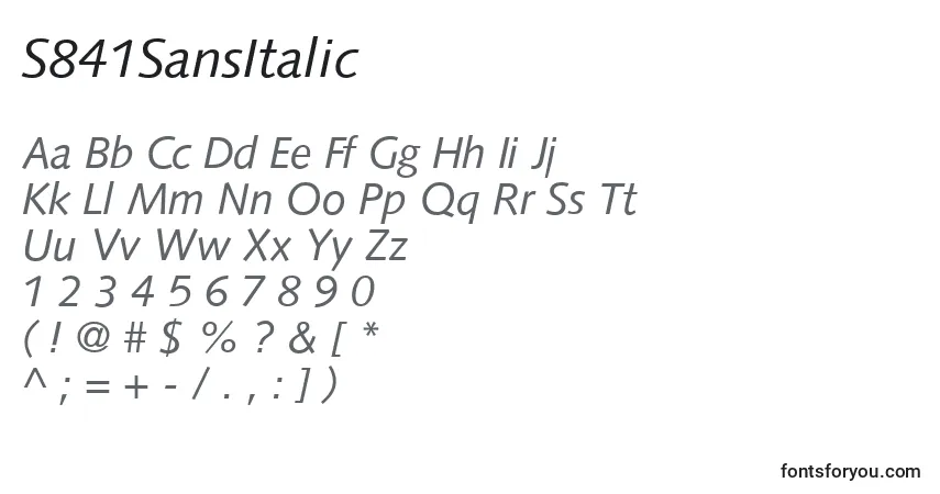 S841SansItalicフォント–アルファベット、数字、特殊文字