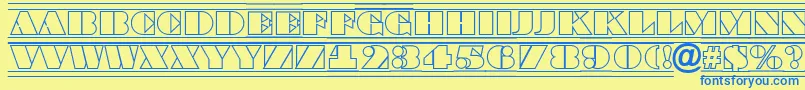 Weitere Informationen zur BraggatitulotldcfrRegular-Schriftart BraggatitulotldcfrRegular-Schriftart – Blaue Schriften auf gelbem Hintergrund
