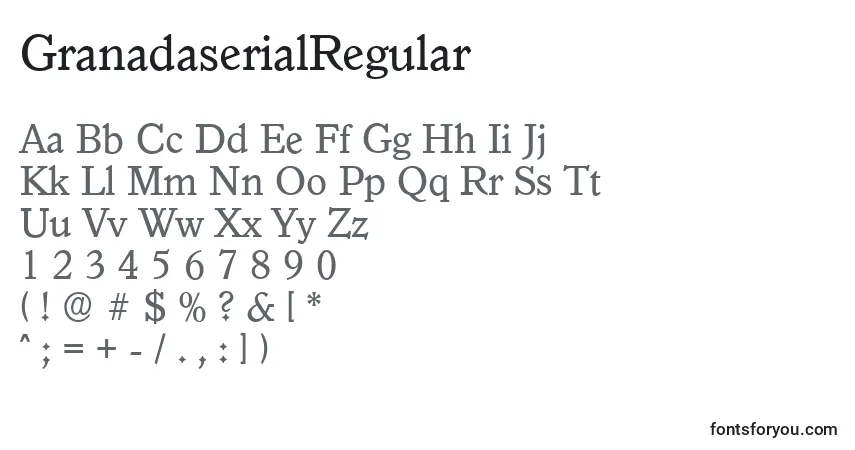 A fonte GranadaserialRegular – alfabeto, números, caracteres especiais