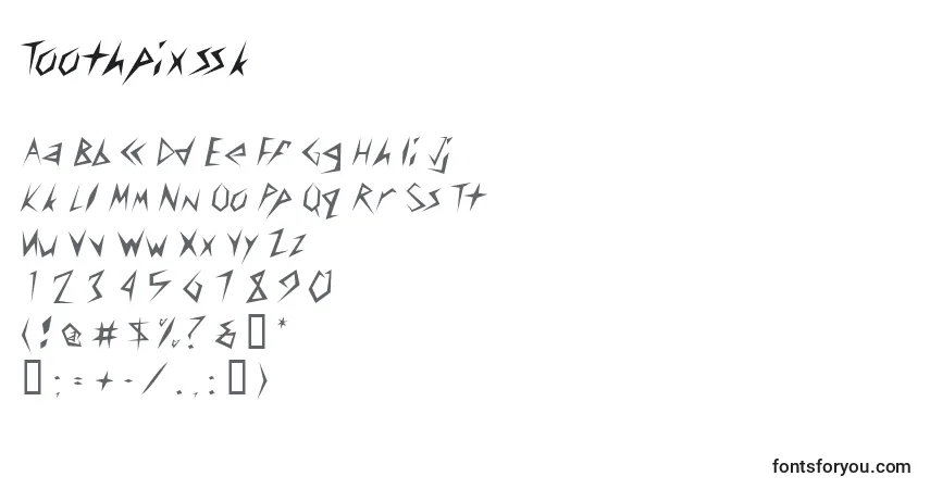 Czcionka Toothpixssk – alfabet, cyfry, specjalne znaki