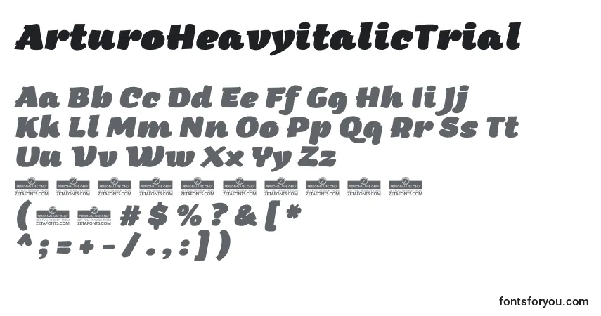 Шрифт ArturoHeavyitalicTrial – алфавит, цифры, специальные символы
