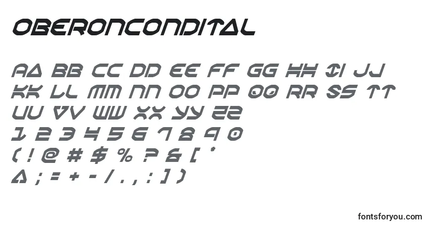 Czcionka Oberoncondital – alfabet, cyfry, specjalne znaki