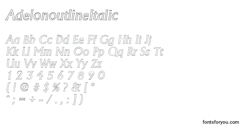 Fuente AdelonoutlineItalic - alfabeto, números, caracteres especiales