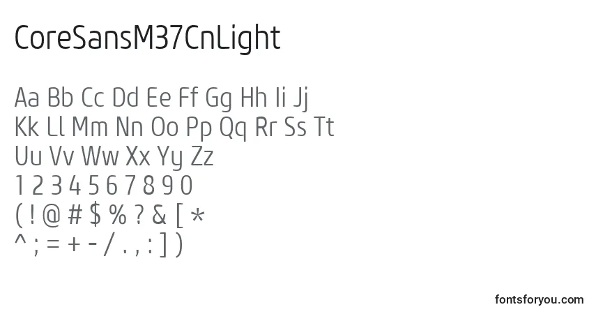 Czcionka CoreSansM37CnLight – alfabet, cyfry, specjalne znaki