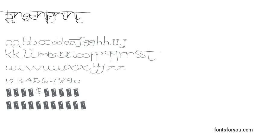 Czcionka Tangentprint – alfabet, cyfry, specjalne znaki