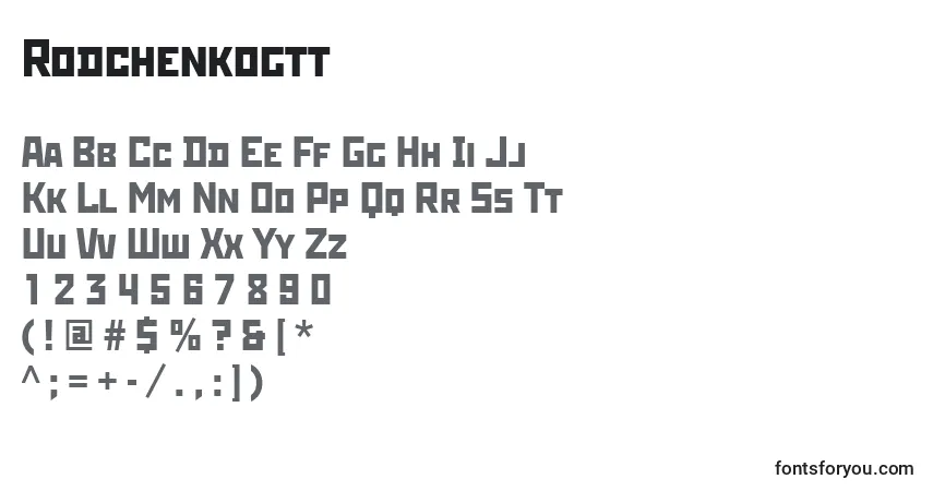 Schriftart Rodchenkogtt – Alphabet, Zahlen, spezielle Symbole