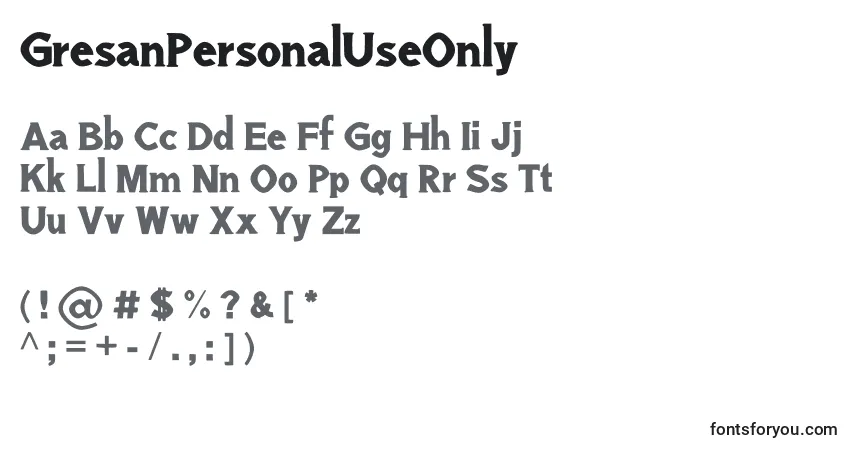 Czcionka GresanPersonalUseOnly (103492) – alfabet, cyfry, specjalne znaki