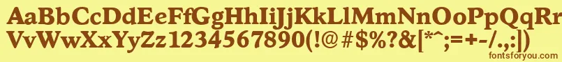 フォントStratfordserialXboldRegular – 茶色の文字が黄色の背景にあります。