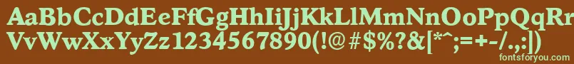 フォントStratfordserialXboldRegular – 緑色の文字が茶色の背景にあります。