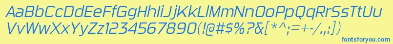 フォントSuigeneriscdltItalic – 青い文字が黄色の背景にあります。