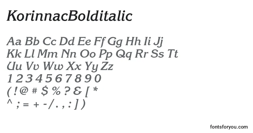 Schriftart KorinnacBolditalic – Alphabet, Zahlen, spezielle Symbole