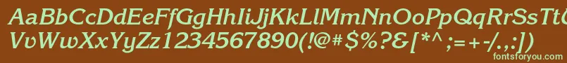 フォントKorinnacBolditalic – 緑色の文字が茶色の背景にあります。
