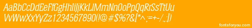 HeliumItalic-Schriftart – Weiße Schriften auf orangefarbenem Hintergrund