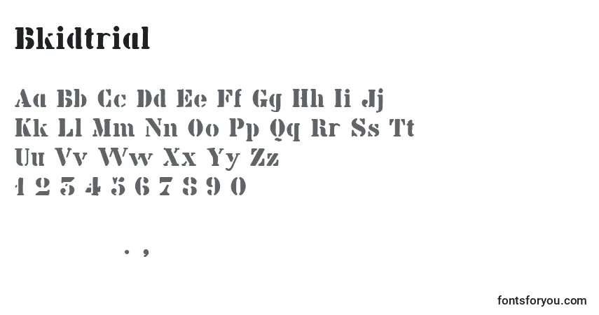 Шрифт Bkidtrial – алфавит, цифры, специальные символы