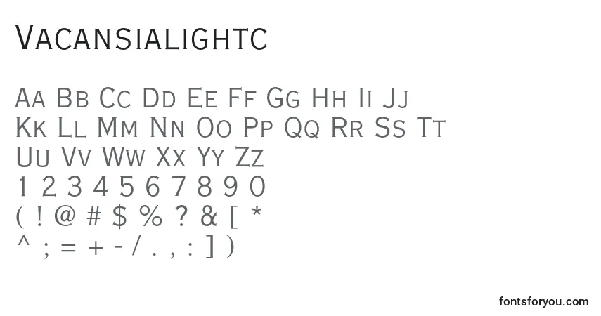Шрифт Vacansialightc – алфавит, цифры, специальные символы