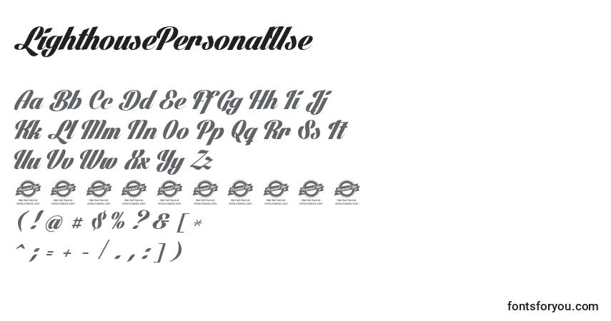 Schriftart LighthousePersonalUse – Alphabet, Zahlen, spezielle Symbole