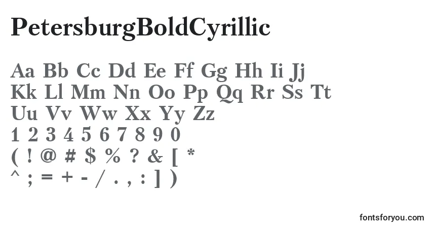 A fonte PetersburgBoldCyrillic – alfabeto, números, caracteres especiais