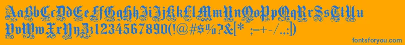 Victoriantext-Schriftart – Blaue Schriften auf orangefarbenem Hintergrund