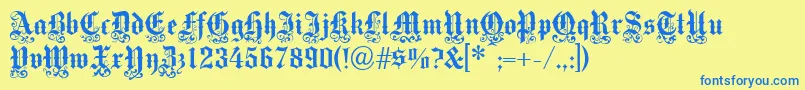 フォントVictoriantext – 青い文字が黄色の背景にあります。