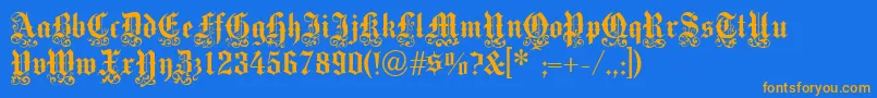Victoriantext-Schriftart – Orangefarbene Schriften auf blauem Hintergrund