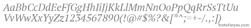 PtSerifItalic-fontti – harmaat kirjasimet valkoisella taustalla