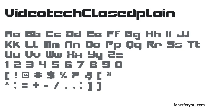 Czcionka VideotechClosedplain – alfabet, cyfry, specjalne znaki