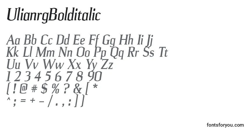 Шрифт UlianrgBolditalic – алфавит, цифры, специальные символы