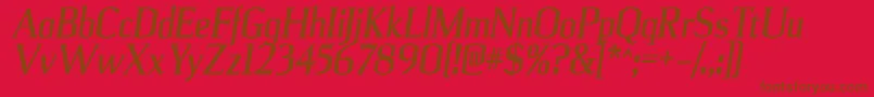 UlianrgBolditalic-Schriftart – Braune Schriften auf rotem Hintergrund