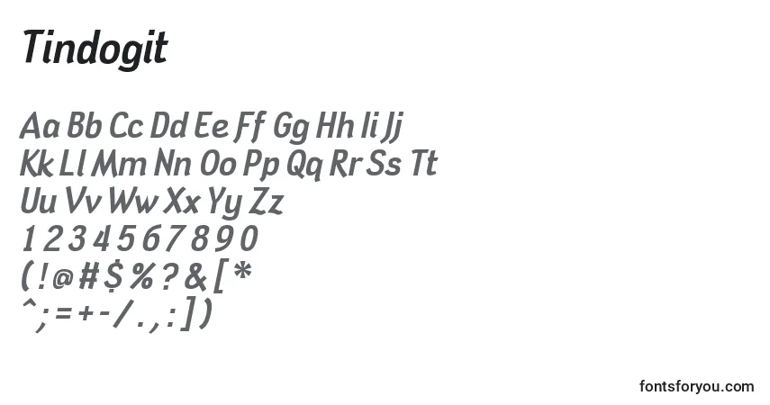 Czcionka Tindogit – alfabet, cyfry, specjalne znaki
