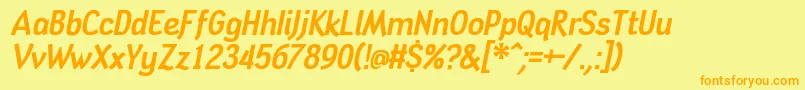 Tindogit-Schriftart – Orangefarbene Schriften auf gelbem Hintergrund