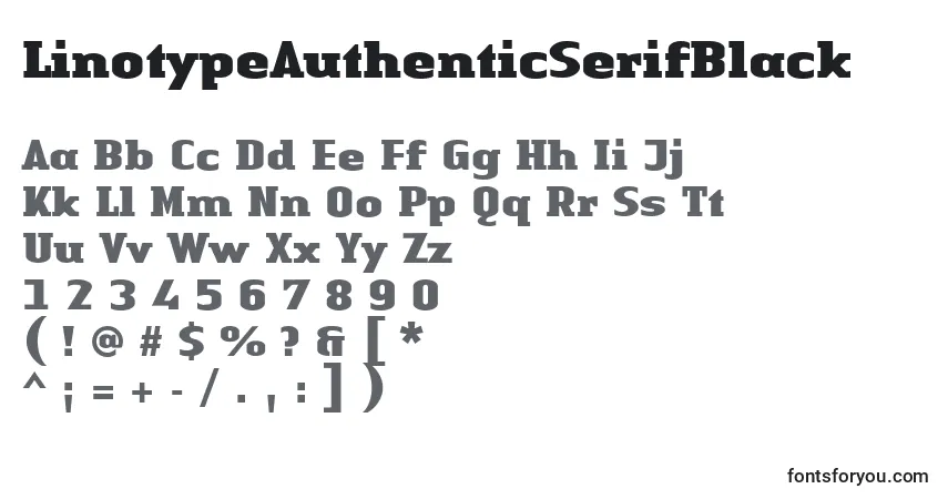 A fonte LinotypeAuthenticSerifBlack – alfabeto, números, caracteres especiais