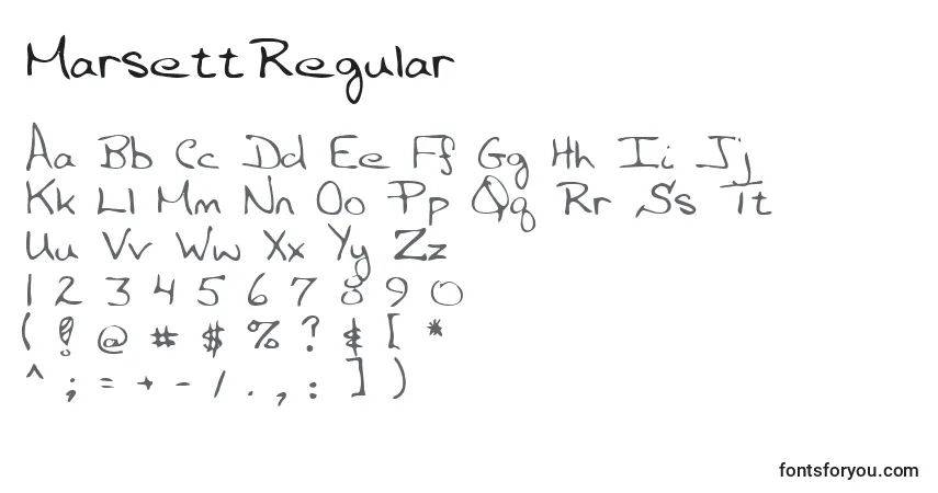 A fonte MarsettRegular – alfabeto, números, caracteres especiais