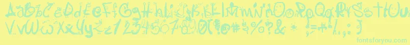 フォントLetraslocas2 – 黄色い背景に緑の文字