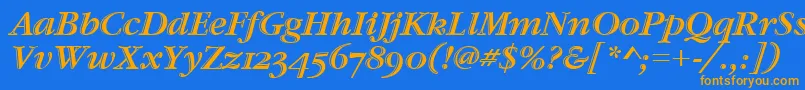 フォントGaramondHtldOsItcTtItalic – オレンジ色の文字が青い背景にあります。