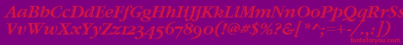 GaramondHtldOsItcTtItalic-Schriftart – Rote Schriften auf violettem Hintergrund