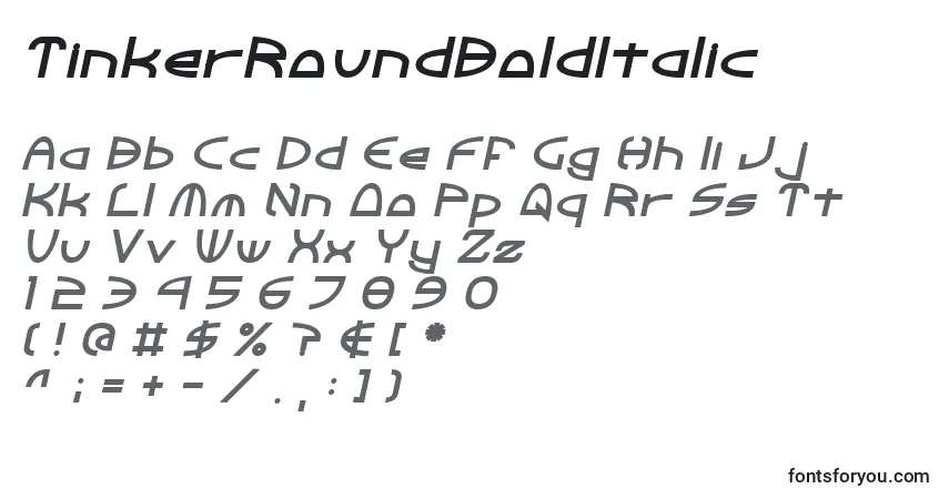 Czcionka TinkerRoundBoldItalic – alfabet, cyfry, specjalne znaki