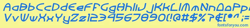 フォントTinkerRoundBoldItalic – 青い文字が黄色の背景にあります。