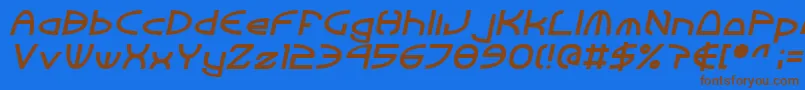 フォントTinkerRoundBoldItalic – 茶色の文字が青い背景にあります。
