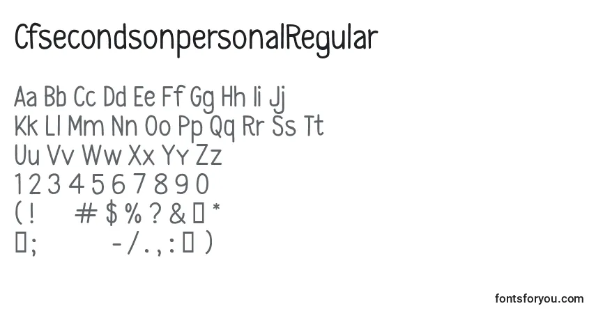 Czcionka CfsecondsonpersonalRegular – alfabet, cyfry, specjalne znaki