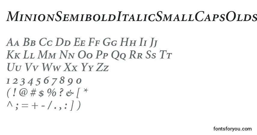 Шрифт MinionSemiboldItalicSmallCapsOldstyleFigures – алфавит, цифры, специальные символы