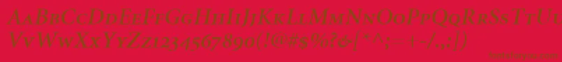 MinionSemiboldItalicSmallCapsOldstyleFigures-Schriftart – Braune Schriften auf rotem Hintergrund