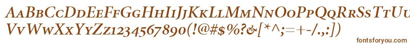 MinionSemiboldItalicSmallCapsOldstyleFigures-fontti – ruskeat fontit valkoisella taustalla