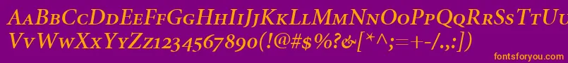 Saiba mais sobre a fonte MinionSemiboldItalicSmallCapsOldstyleFigures Fonte MinionSemiboldItalicSmallCapsOldstyleFigures – fontes laranjas em um fundo violeta