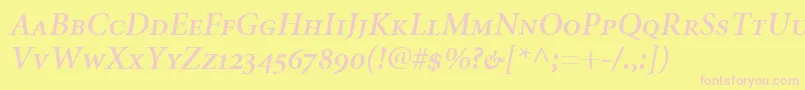 MinionSemiboldItalicSmallCapsOldstyleFigures-fontti – vaaleanpunaiset fontit keltaisella taustalla