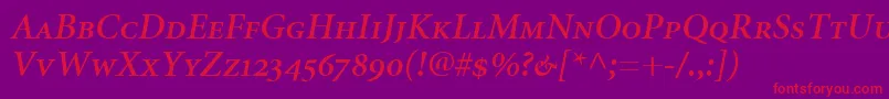 MinionSemiboldItalicSmallCapsOldstyleFigures Font – Red Fonts on Purple Background