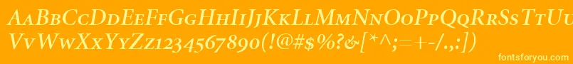 MinionSemiboldItalicSmallCapsOldstyleFigures Font – Yellow Fonts on Orange Background