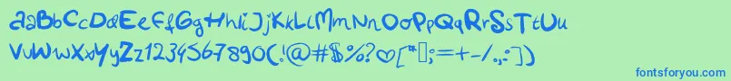 Czcionka Lotteshandwriting – niebieskie czcionki na zielonym tle