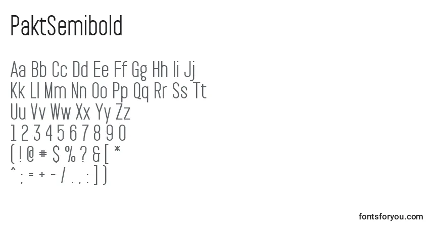 A fonte PaktSemibold – alfabeto, números, caracteres especiais