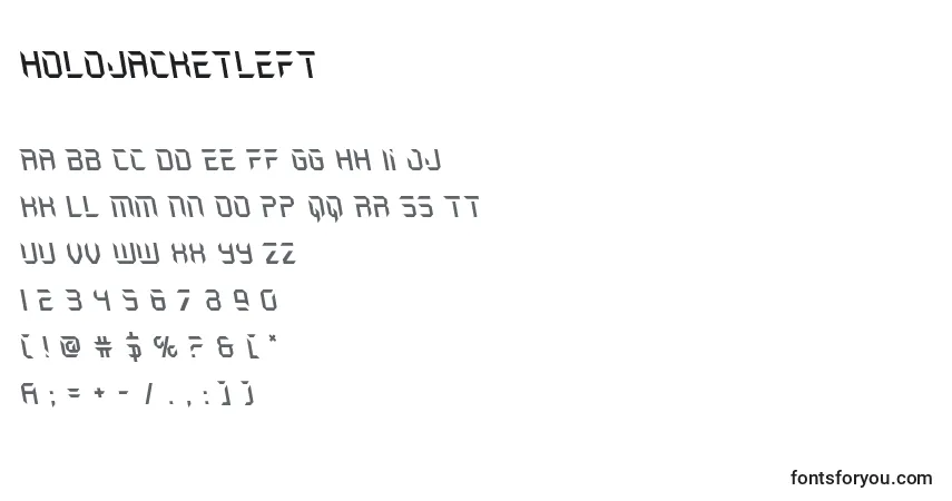 Czcionka Holojacketleft – alfabet, cyfry, specjalne znaki