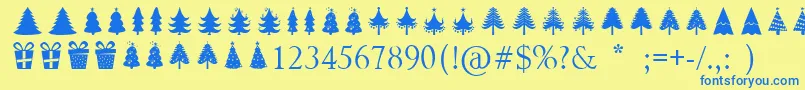 Christmas Trees Font – Blue Fonts on Yellow Background